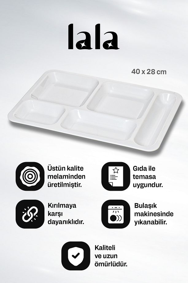 Gözde 5 Bölmeli Tabldot Tabak - Servis Tabağı - Kırılmaya Dayanıklı ve Uzun Ömürlü (40 x 28 cm) - 4