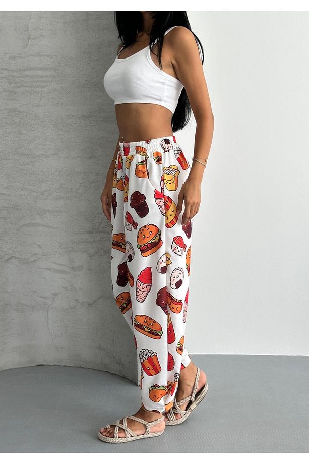 ŞALVAR MODEL YÜKSEK BEL BOL KALIP DESENLİ JOGGET EŞOFMAN PANTOLON - 6