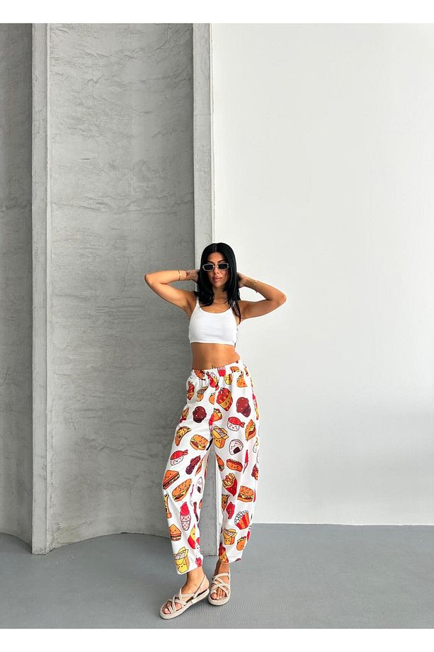 ŞALVAR MODEL YÜKSEK BEL BOL KALIP DESENLİ JOGGET EŞOFMAN PANTOLON - 4