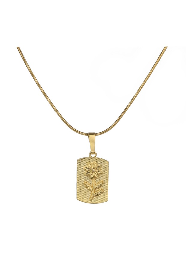 Çelik Plaka Çiçek Kolye - 2