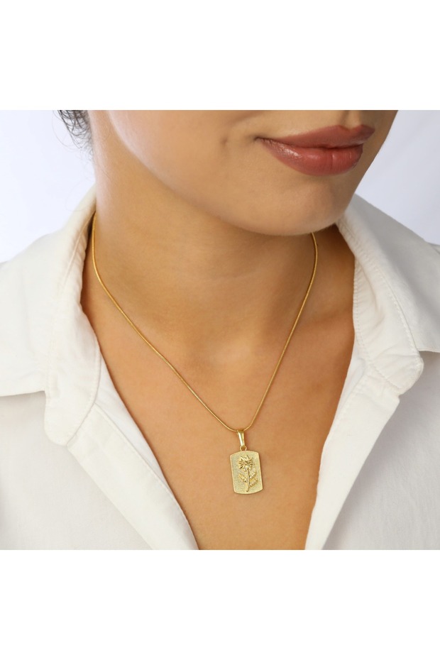 Çelik Plaka Çiçek Kolye - 1