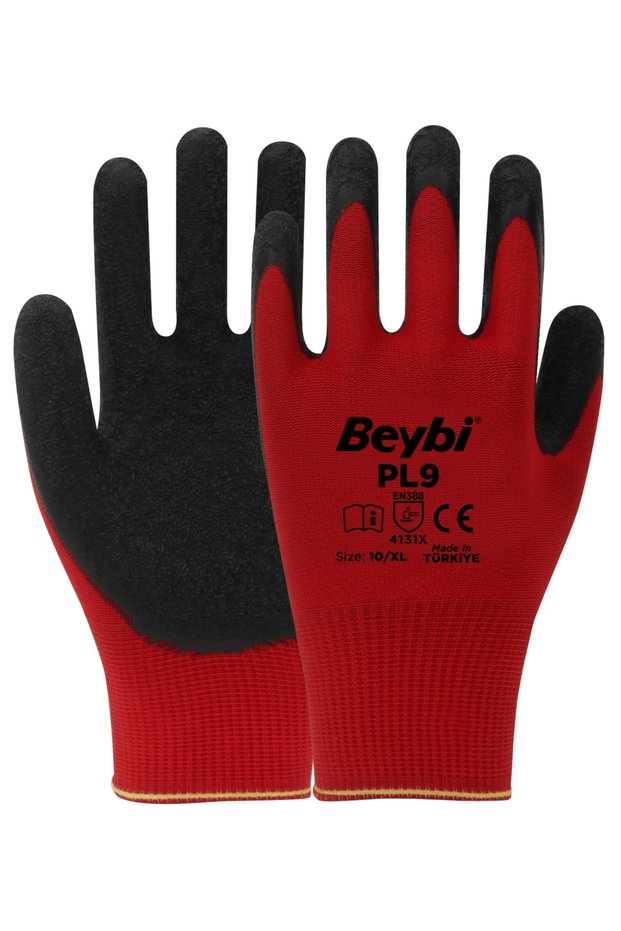 Pl9 Red Latex Coated Work Gloves - Pack of 12 |   Non-Slip, Durable and Economical Solution