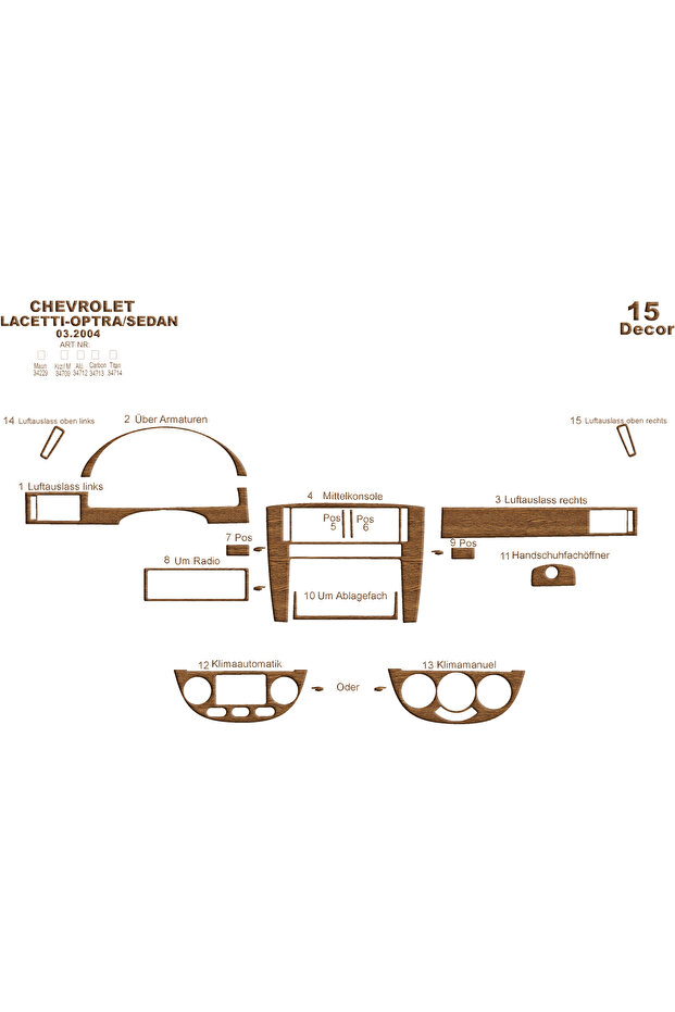 Chevrolet Lacetti Sedan Console-Dashboard Trim 2004 15 Pieces