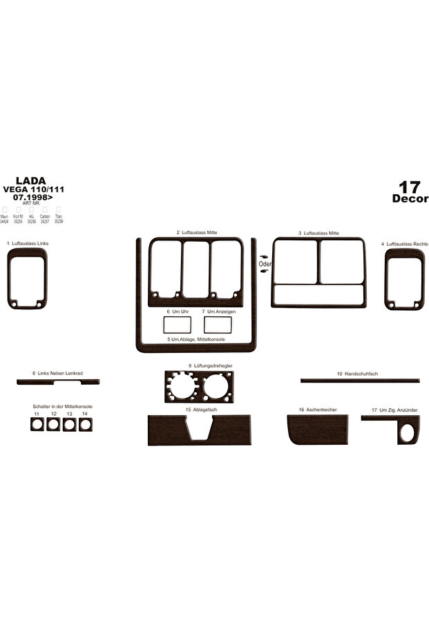 Lada Vega 10 11 Console-Torpedo Covering 1998 17 Pieces