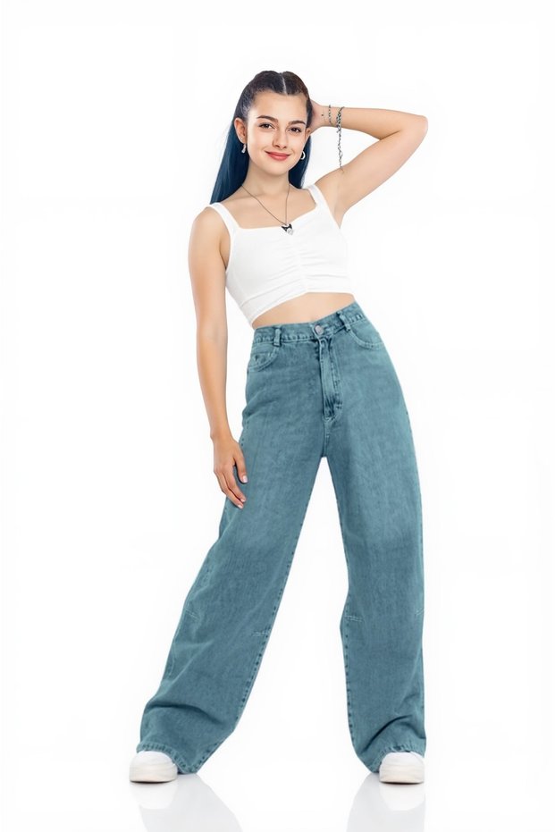 Girls' 100% Cotton Baggy Wide Trousers