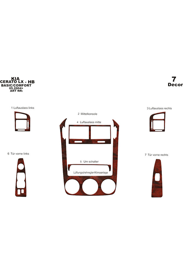 Kia Cerato Lx Hb Console-Torpedo Trim 2004-2007 7 Pieces