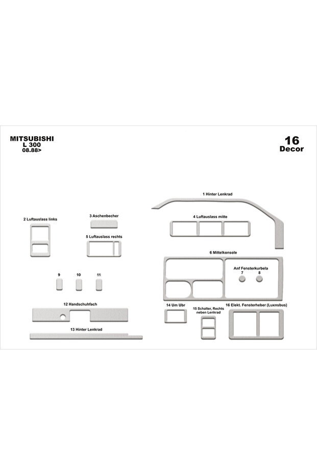 Mitsubishi L300 Console-Torpedo Trim 1988 16 Pieces