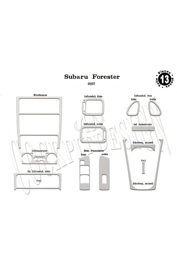 Subaru Forester Console-Torpedo Trim 1997-2007 13 Pieces