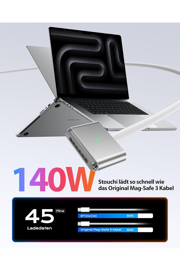 Type-c To Magsafe 3 Macbook Pro Macbook Air Uyumlu Hızlı Şarj Kablosu 140W 2Metre - 2