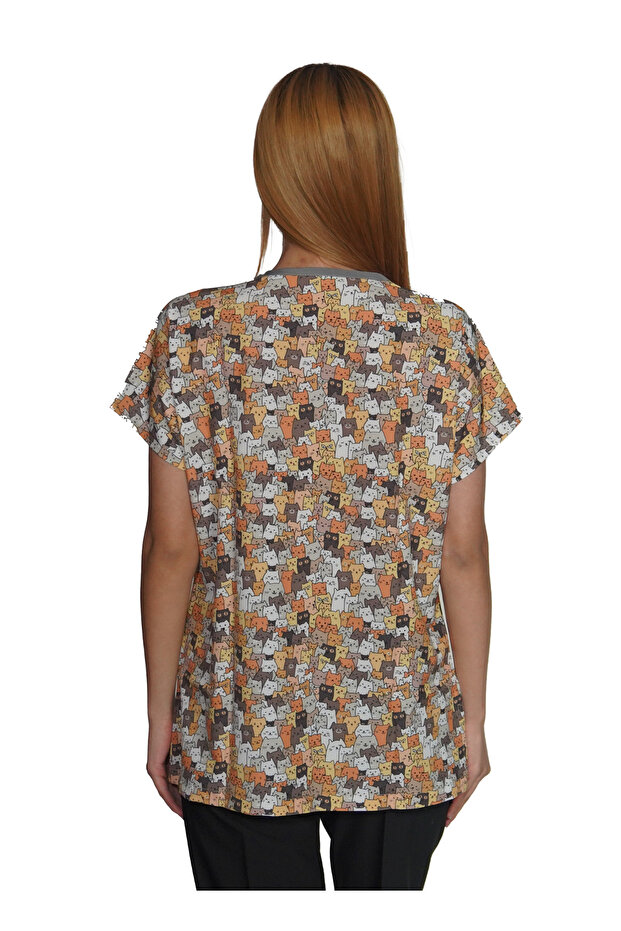 KENDİNDEN DESENLİ ULTRA İNCE HEMŞİRE VE DOKTOR V YAKA TEK ÜST ÜNİFORMA - 3