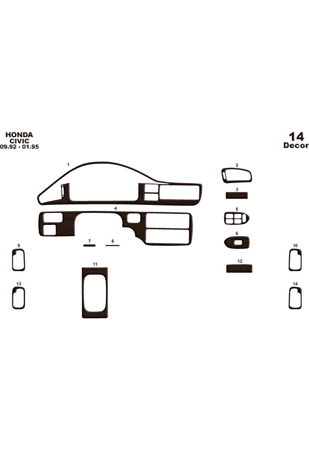 Honda Civic Console-Torpedo Trim 1992-1995 14 Pieces
