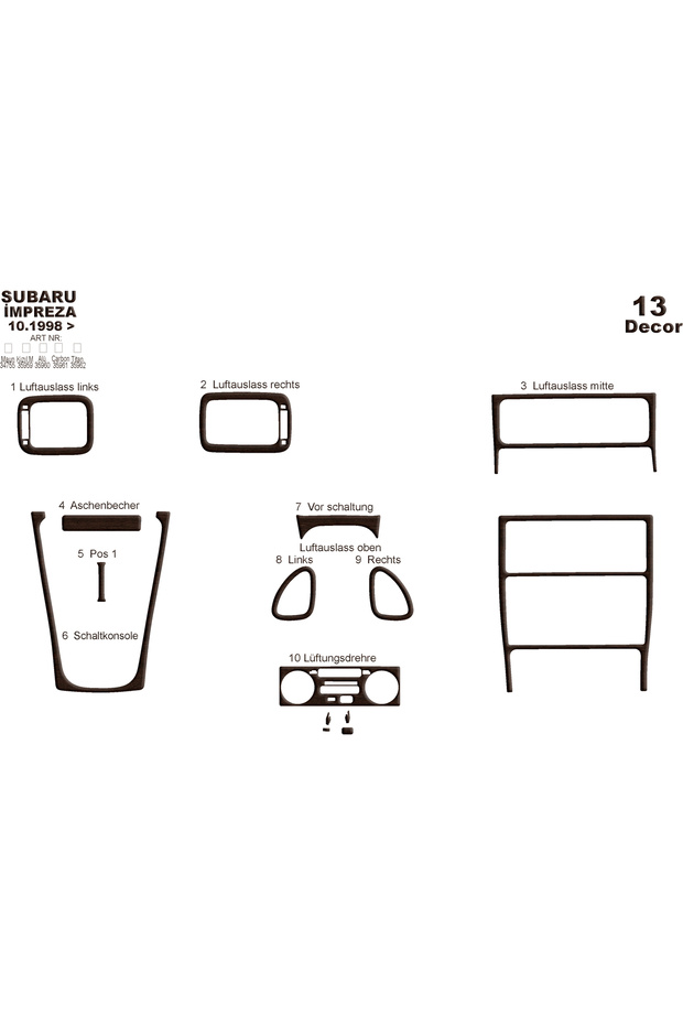 Subaru Impreza Dash Trim Kit 1998-2000 13 Pieces