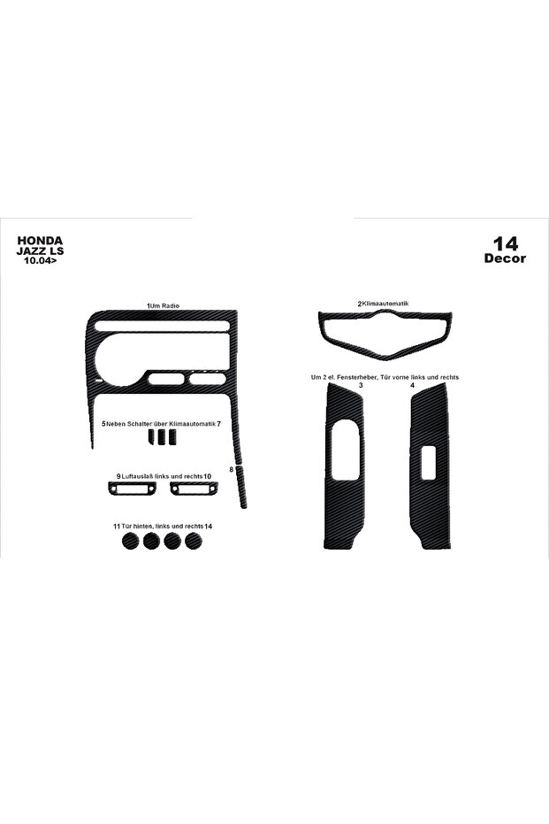 Honda Jazz Console-Torpedo Trim 2004-2007 14 Pieces