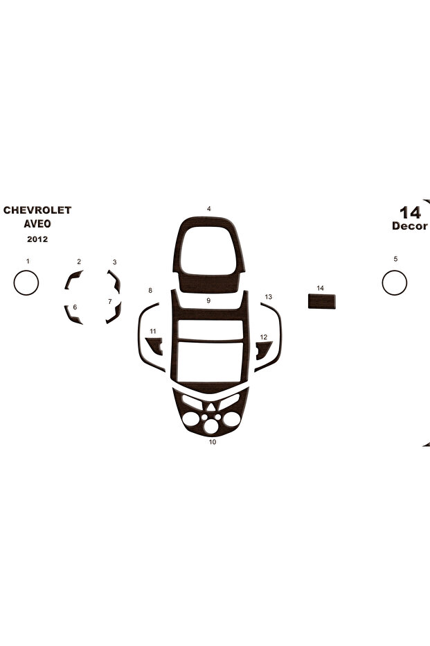 Chevrolet Aveo Piano Black Console-Torpedo Trim 2012 14 Pieces