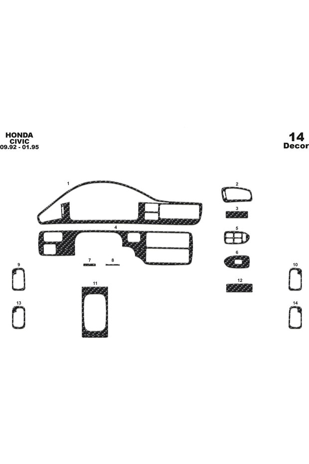 Honda Civic Console-Torpedo Trim 1992-1995 14 Pieces