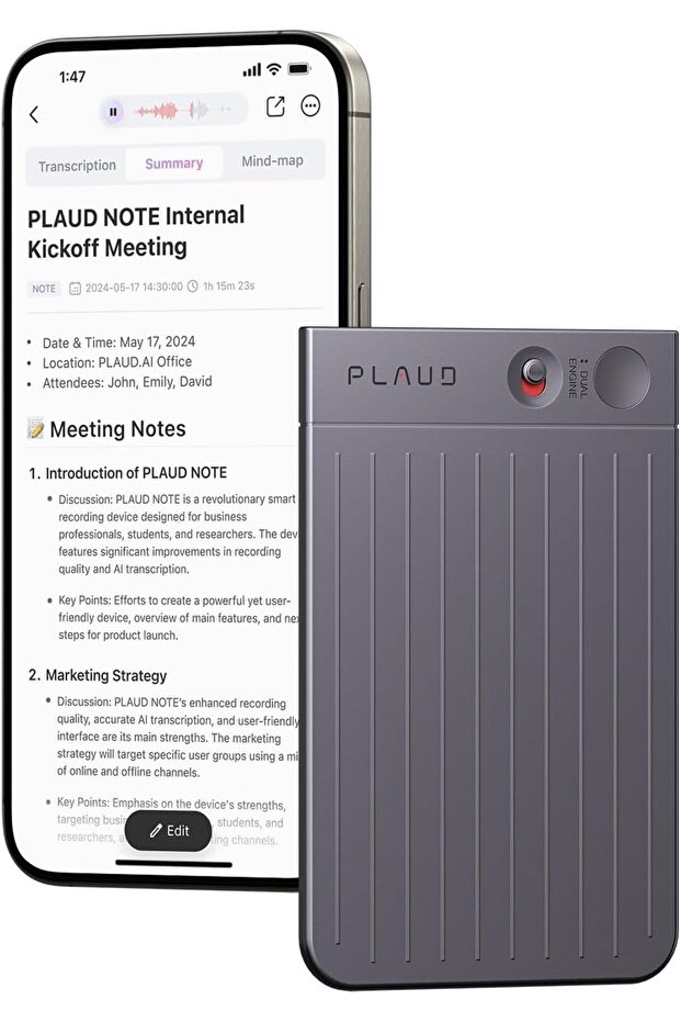 NOTE AI Voice Recorder, App Control, Transcribe & Summarize Empowered by ChatGPT, Support 57 L - 1