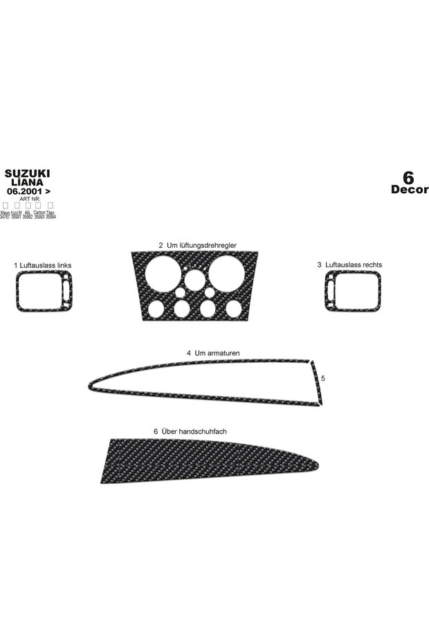 Suzuki Liana Console-Torpedo Trim 2001-2003 6 Pieces