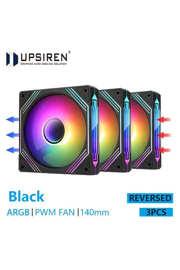 مروحة هيكل الكمبيوتر A-RGB Other BK REVERSED 3 قطع UPSIREN PF-14 PRISM 4PRO 140 مم ARGB 4 Pin PWM Quie - 1