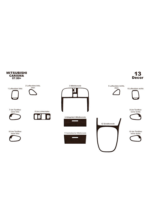 Mitsubishi Carisma Console-Torpedo Trim 1999-2004 13 Pieces