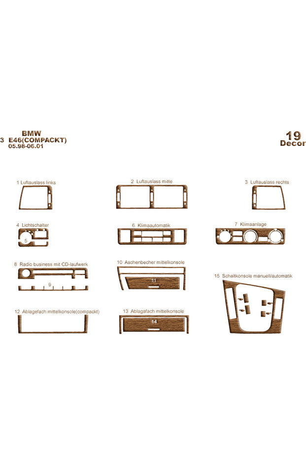 Bmw 3 Series E46 Compackt Compatible Console-Guirlande Trim 1998-2001 19 Pieces