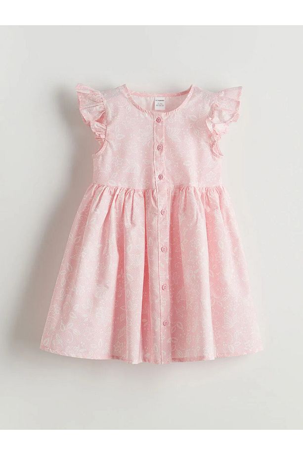 LCW Kids Pembe Bisiklet Yaka Çiçekli Kız Çocuk Poplin Elbise - 4