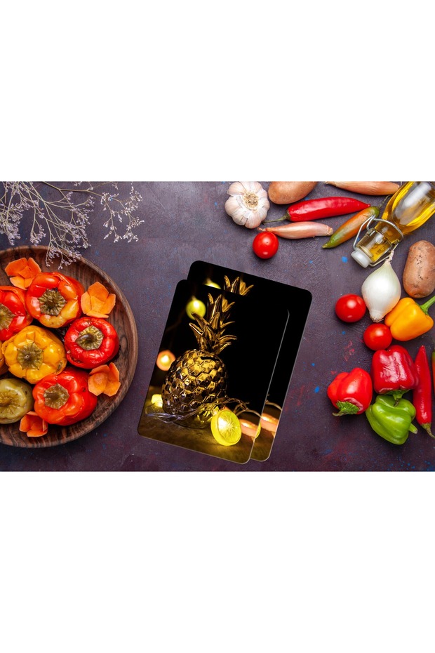 Glass Cutting Board and Presentation Holder, Set (20X30 and 25X35 cm), 4 Mm, Colorful Pattern