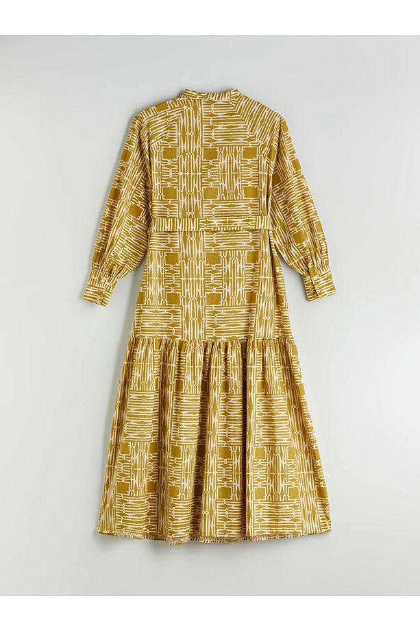 LCW Modest Sari Hakim Yaka Desenli Elbise - 6