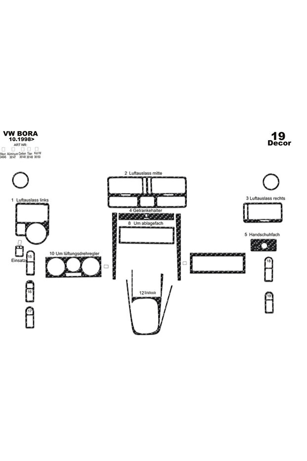 Volkswagen Bora Dashboard Trim 1998-2008 19 Pieces