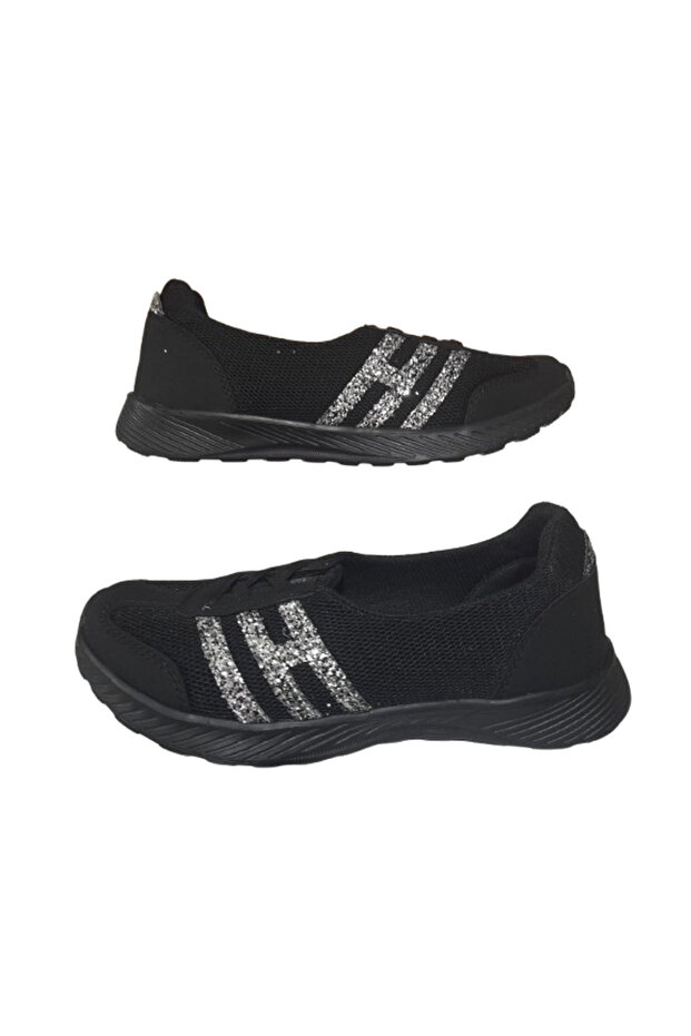 Orthopedic Black-Silvery Anorak Comfortable Sports Ballerinas