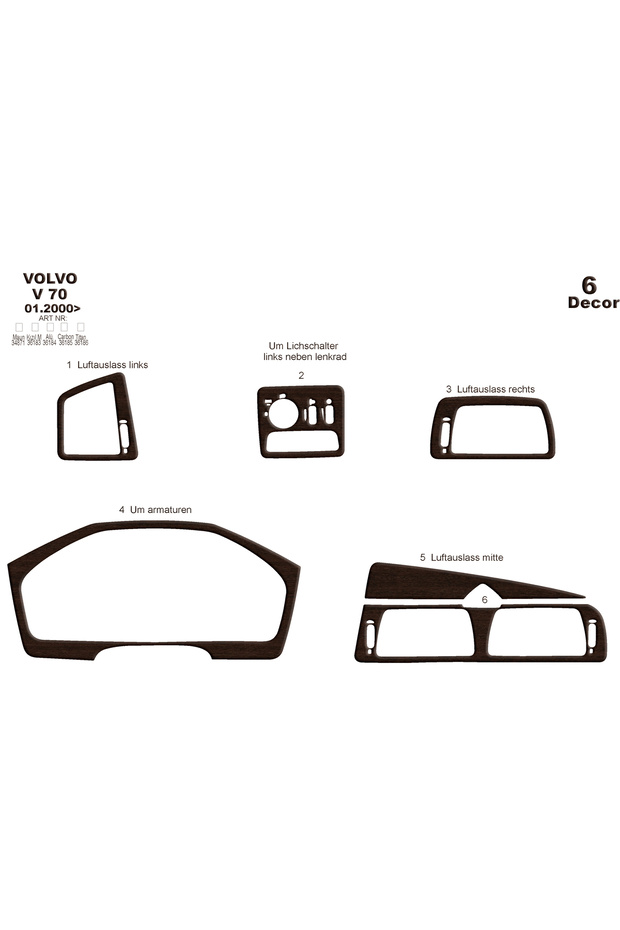 Volvo V70 Compatible Console-Gunwale Trim 2000-2005 6 Pieces