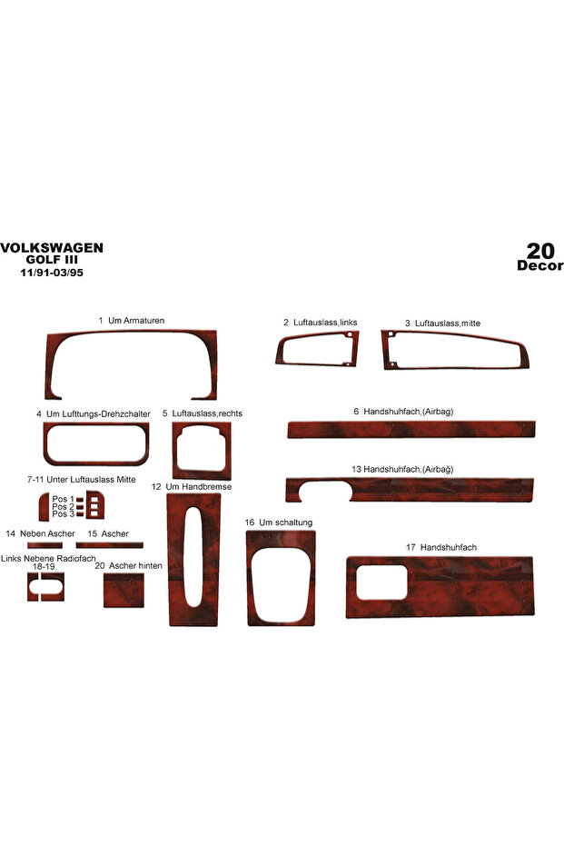 Volkswagen Golf 3 Console-Torpedo Trim 1991-1995 20 Pieces