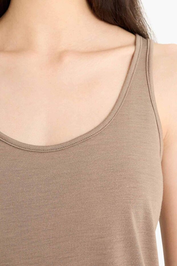 Regular Fit Basic Απλό Στρογγυλό Λαιμό Basic Απλό Μονόχρωμο Μπλουζάκι F3618AX25SM - 5