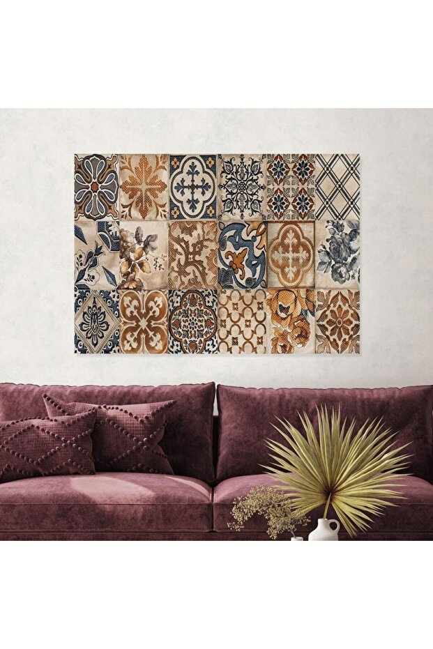 لوحة فنية جدارية قماشية كانفس بتصميم إسلامي إطار بني، 50×70 سم