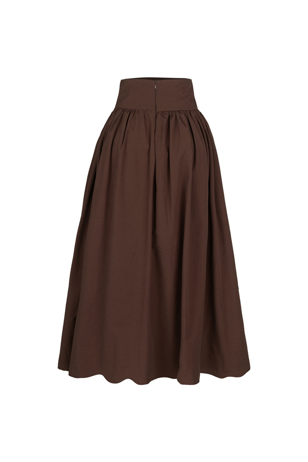 Poplin Yüksek Bel Midi Etek - 2