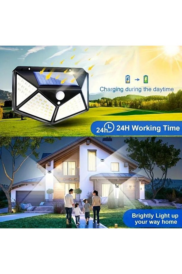 HB-100 Model 100 LED Solar Hareket Sensörlü Güneş Enerjili 3 Mod Solar Duvar Bahçe Kamp Lambası - 4