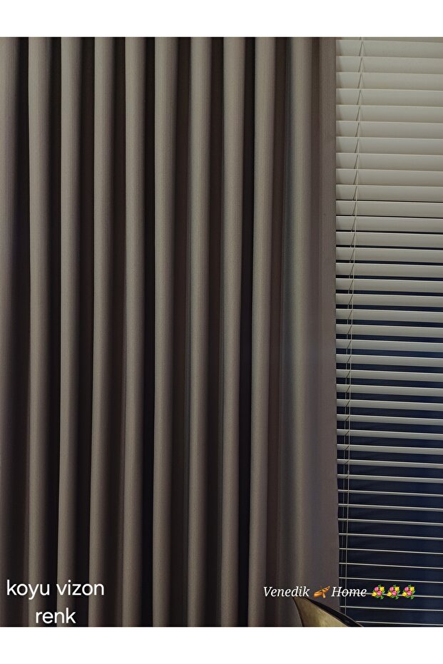 Dark Mink Color Milas Linen Background Curtain Without Pleats Extrafoam Gathered Custom Made - 1