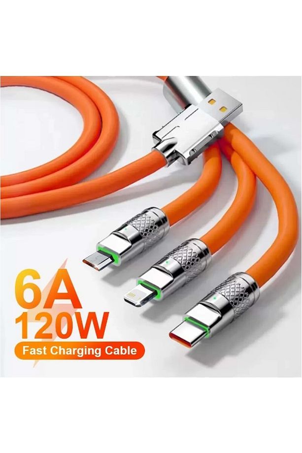 Samsung A40 / A51 / A52 / A6 / A7 / A70 / A71 / A72 uyumlu 120W Kırılmaz Çoklu Hızlı Şarj Kablosu - 1