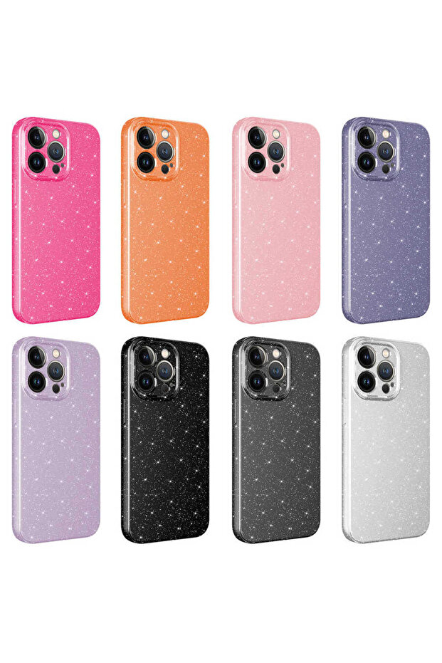 iPhone 13 Pro Compatible Camera Protected Glitter Luxury Cppl Cotton Case-Lilac - 2