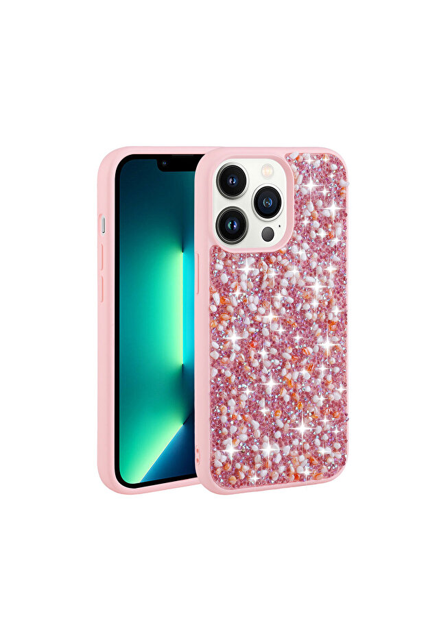 iPhone 12 Pro Compatible Shiny Stone Design Cppl Linea Case-Pink - 1