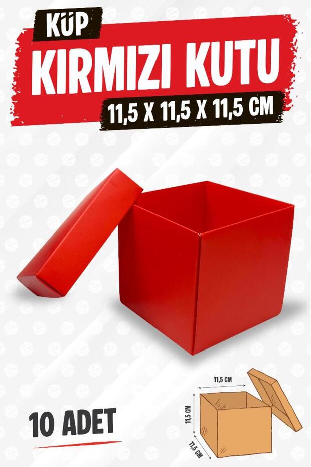 Kare Kapaklı Karton Kutu Hediye Kutusu 10 adet Hediyelik Kutusu 11,5x11,5x11,5 cm 10 adet Kırmızı-T - 2
