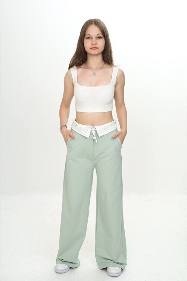 Girls' 2 Thread Garnished 100% Cotton Sports Sweatpants