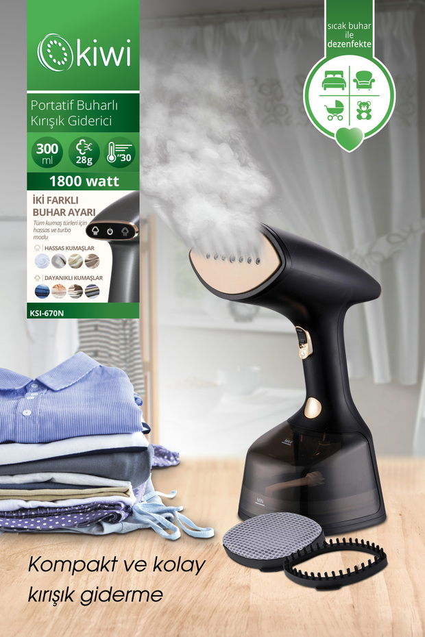 Kiwi Ksı-670N 1800W Portatif Buharlı Kırışıklık Giderici - Paslanmaz Çelik Buhar Çıkışı