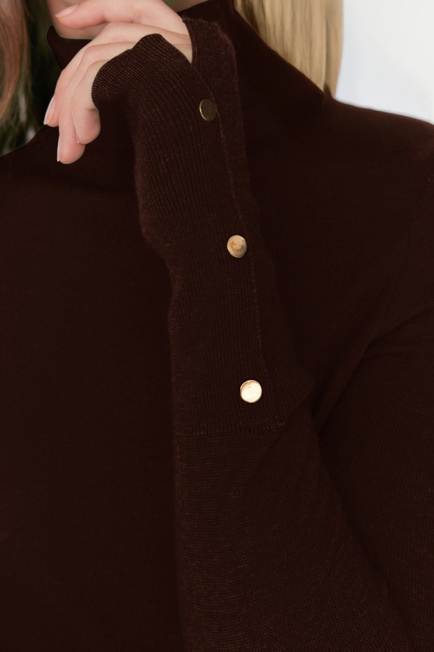 Brauner Mercerized-Look Premium-Garn / Spezialgarn Basic-Strickpullover TWOAW23KZ01514 - 4