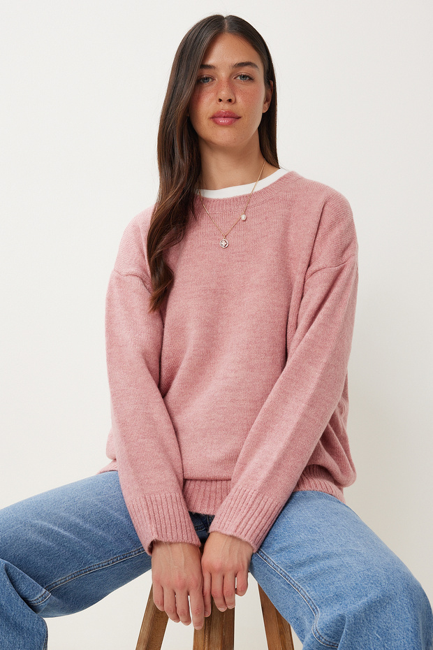 Damski sweter oversize z dzianiny w kolorze różowym, średni PN00054 - 1