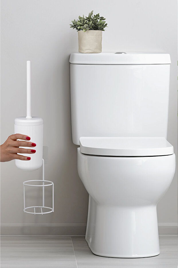 Eko Magic White Round Mina - WC Brush Holder with Hanger - 2