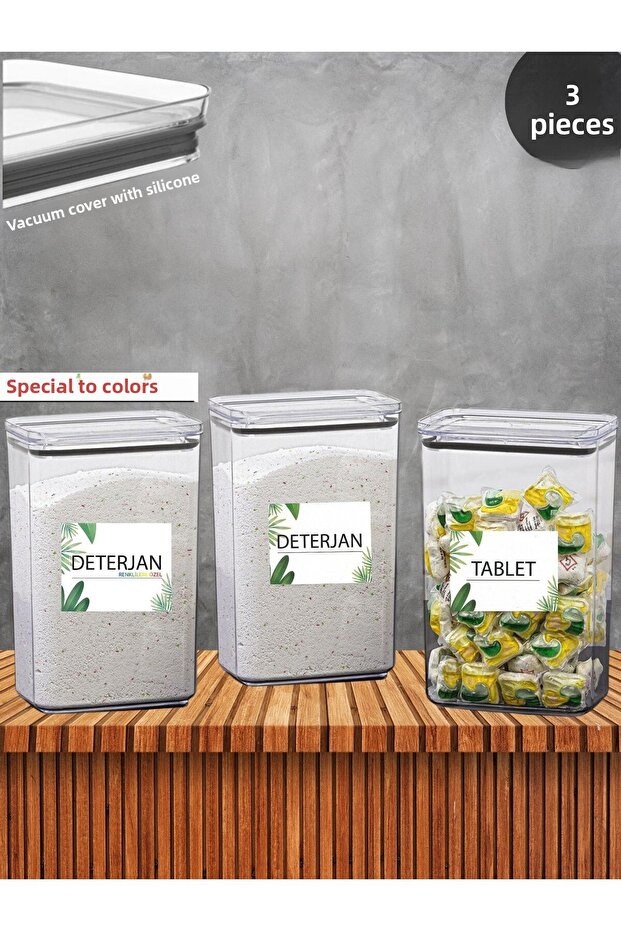Bathroom Storage Container Rectangular 2.9lt 3&#Set of 39 Tablet/Detergent Container Box with Vacuum Lid Hard Mica - 1
