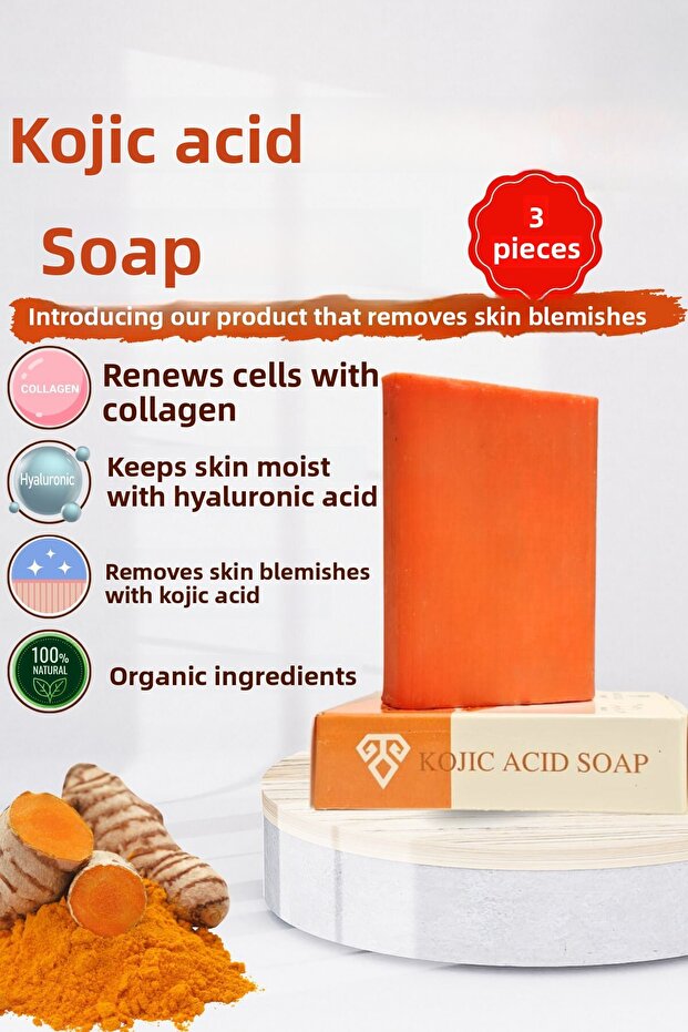 Kojic Acid Turmeric Soap 3 Pcs Collagen Effect on the Skin Hyaluronic