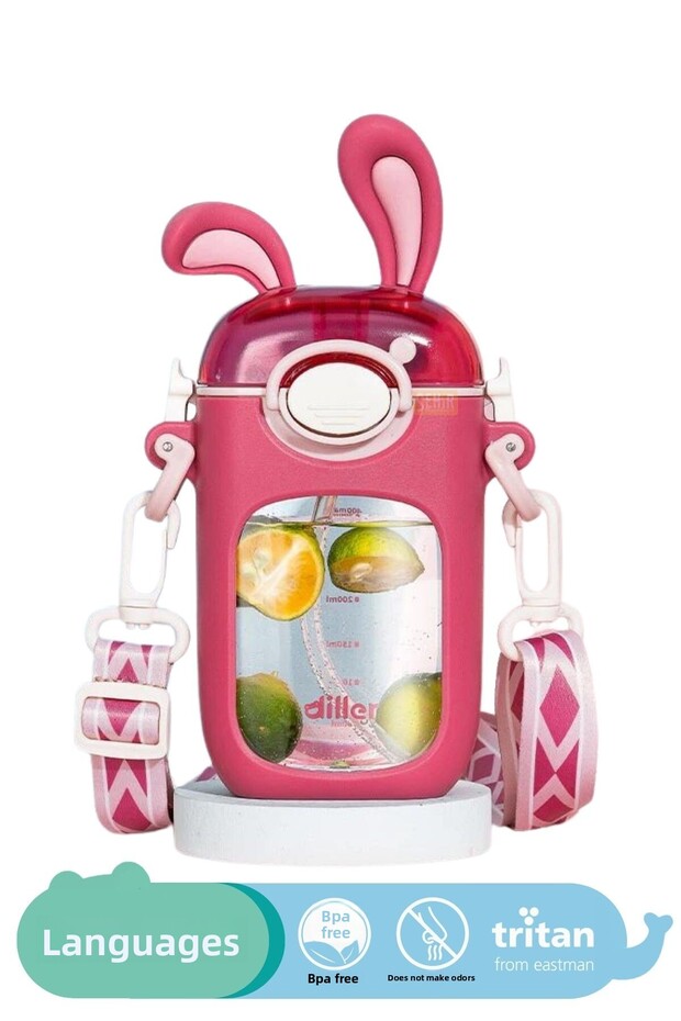 400ml New Collection Cute Rabbit Ear-Shaped Tritan Kids' Water Bottle with Straw