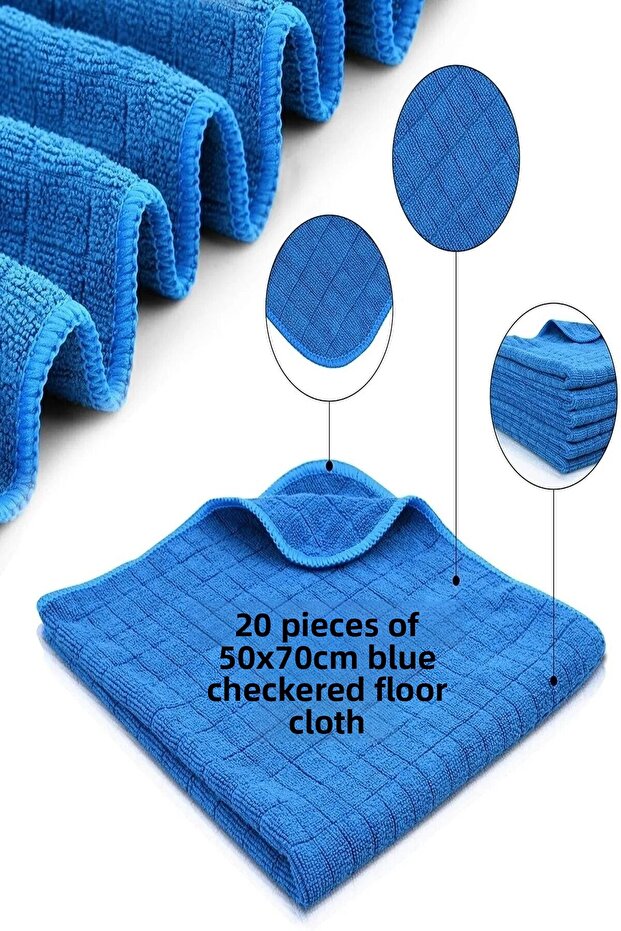 Wholesale (20pcs) Blue Checkered Large Size Floor Cloth, Most Comfortable to Wring, 50*70 Cm Cleaning Cloth