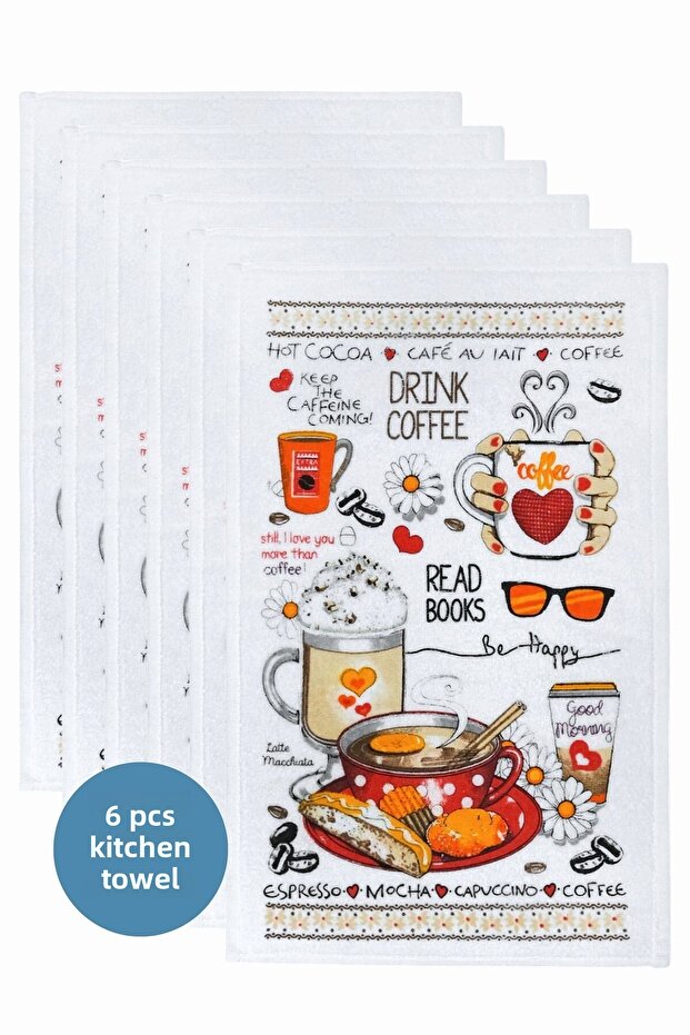 مجموعة من 6 مناشف مطبخ بيضاء مطبوعة - 1